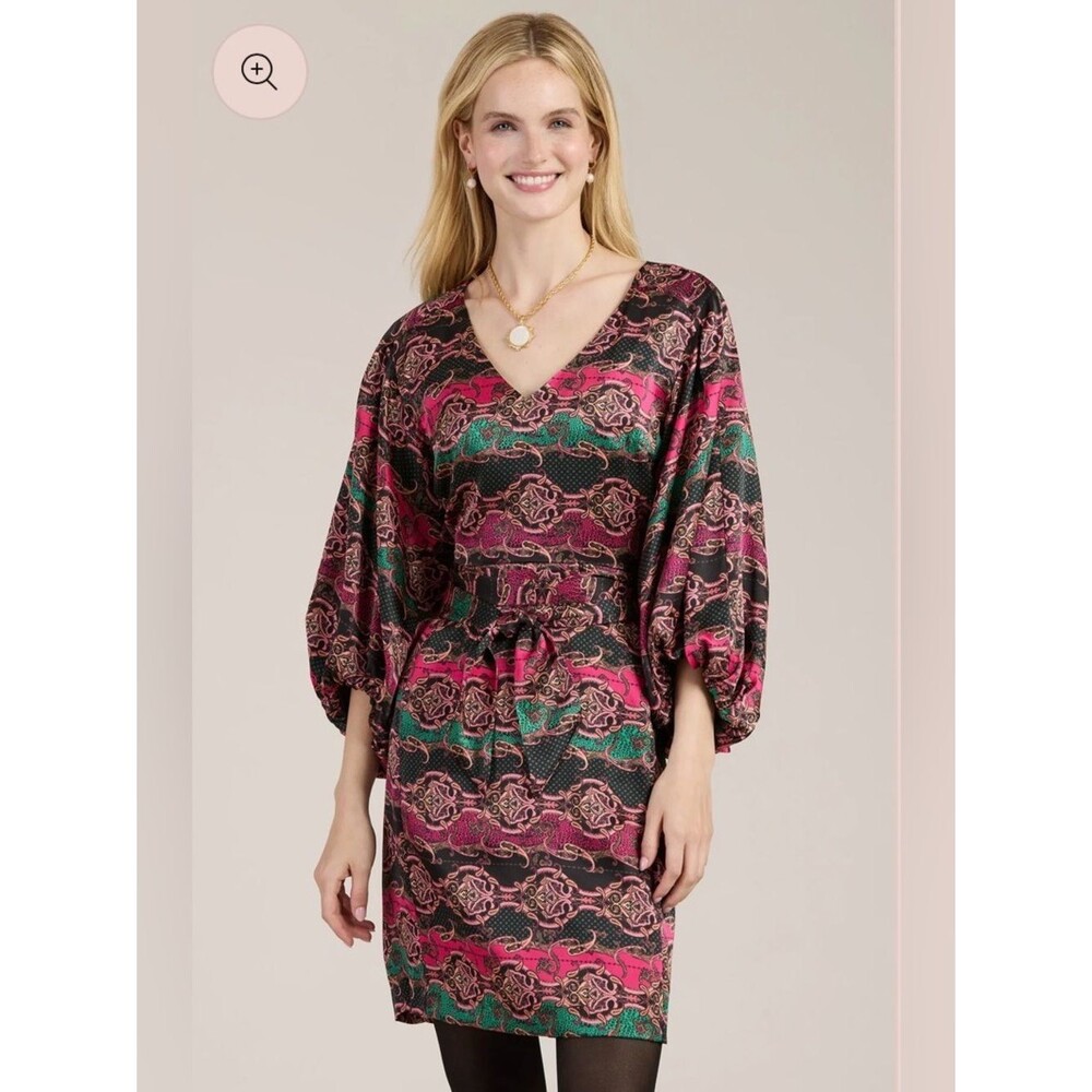 Tyler Boe Black Dress with Pink and Green Paisley Print